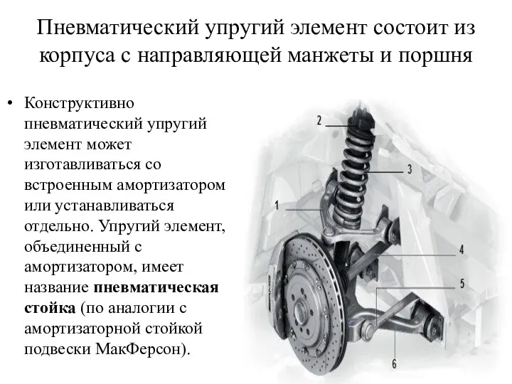 Пневматический упругий элемент состоит из корпуса с направляющей манжеты и поршня