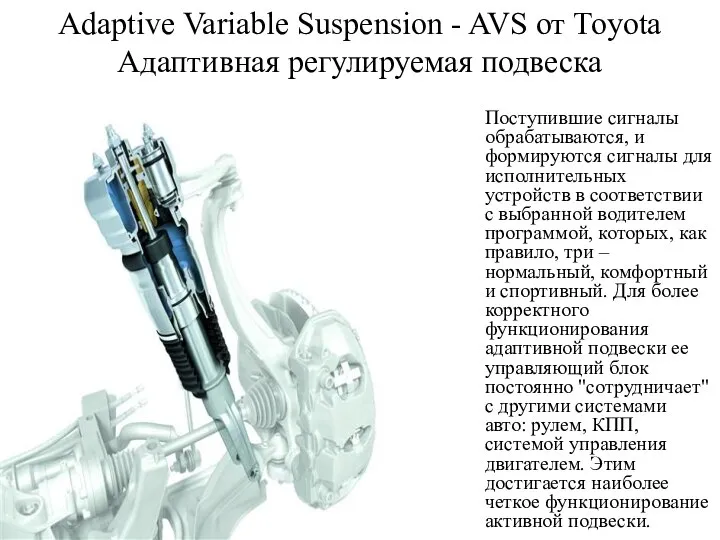 Adaptive Variable Suspension - AVS от Toyota Адаптивная регулируемая подвеска Поступившие