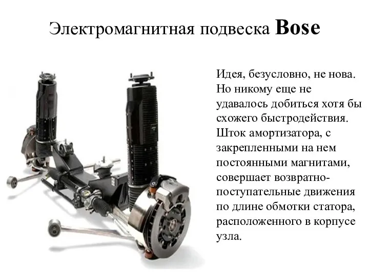 Электромагнитная подвеска Bose Идея, безусловно, не нова. Но никому еще не