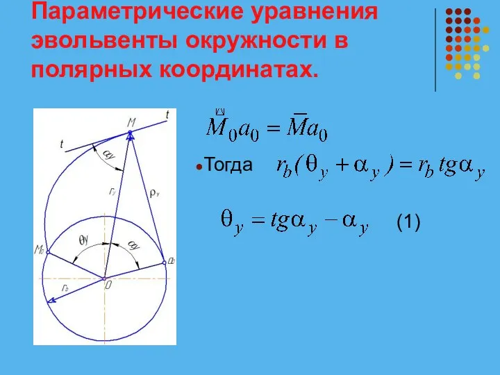 Параметрические уравнения эвольвенты окружности в полярных координатах. Тогда (1)