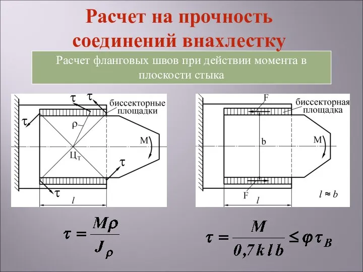 Расчет фланговых швов при действии момента в плоскости стыка Расчет на