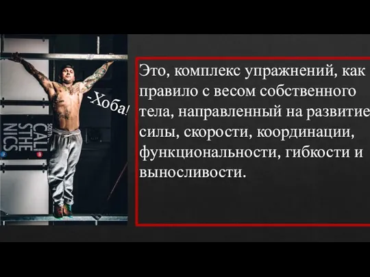 -Хоба! Это, комплекс упражнений, как правило с весом собственного тела, направленный