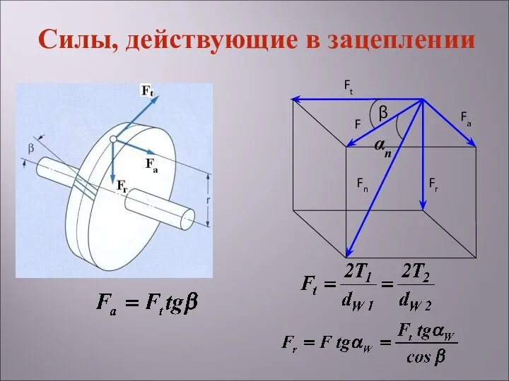 Силы, действующие в зацеплении