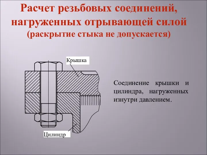 Соединение крышки и цилиндра, нагруженных изнутри давлением. Расчет резьбовых соединений, нагруженных