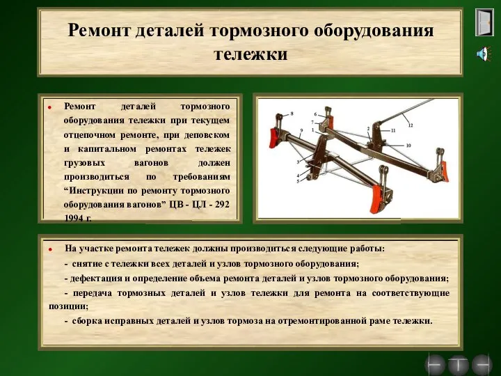 Ремонт деталей тормозного оборудования тележки На участке ремонта тележек должны производиться