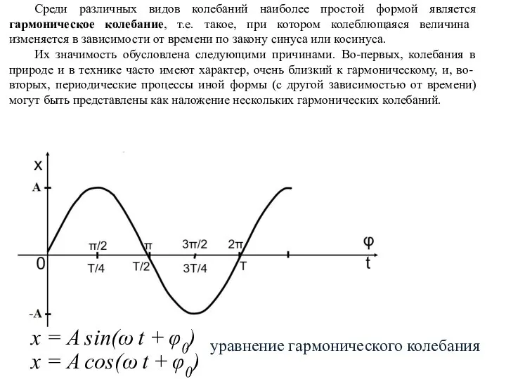 Среди различных видов колебаний наиболее простой формой является гармоническое колебание, т.е.