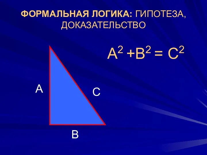 ФОРМАЛЬНАЯ ЛОГИКА: ГИПОТЕЗА, ДОКАЗАТЕЛЬСТВО А2 +В2 = С2 А В С