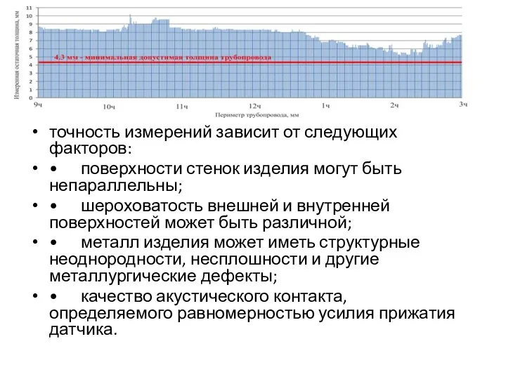 точность измерений зависит от следующих факторов: • поверхности стенок изделия могут