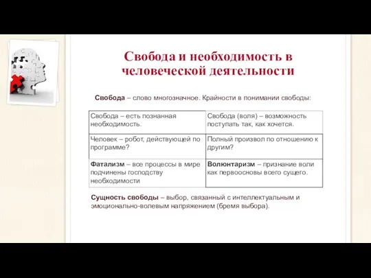 Свобода и необходимость в человеческой деятельности Свобода – слово многозначное. Крайности