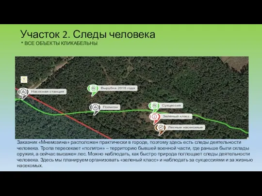 Участок 2. Следы человека * ВСЕ ОБЪЕКТЫ КЛИКАБЕЛЬНЫ Заказник «Мнемозина» расположен
