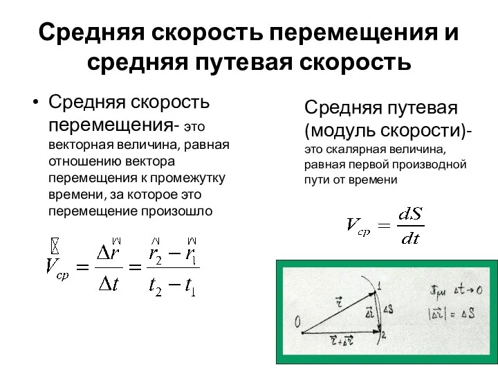 Средняя скорость перемещения и средняя путевая скорость Средняя скорость перемещения- это