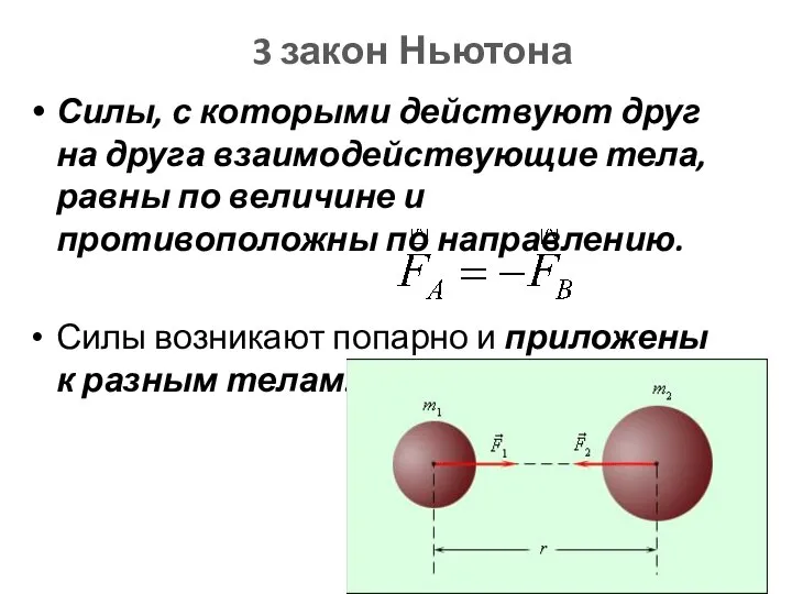 3 закон Ньютона Силы, с которыми действуют друг на друга взаимодействующие