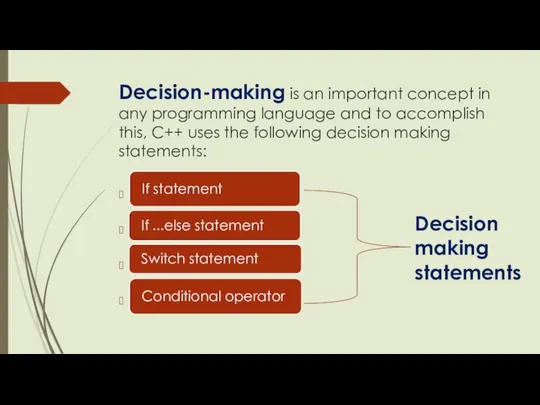 Decision-making is an important concept in any programming language and to