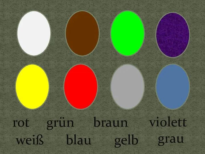 rot grün blau gelb grau weiß braun violett