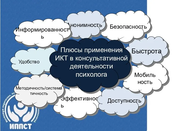 Эффективность Доступность Мобиль ность Быстрота Безопасность Анонимность Удобство Методичность/систематичность Информированность Плюсы