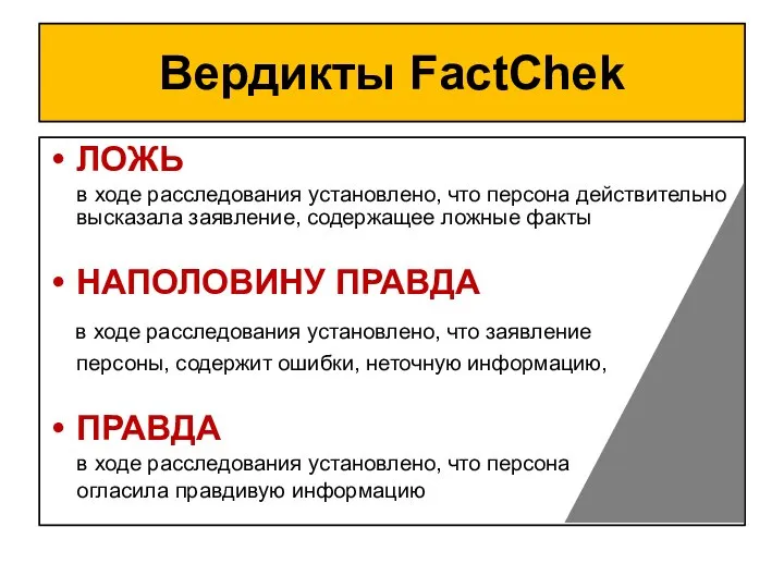 Вердикты FactChek ЛОЖЬ в ходе расследования установлено, что персона действительно высказала