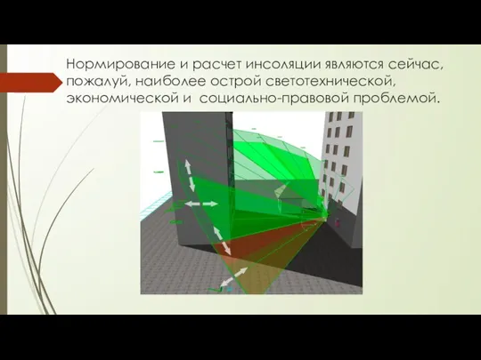 Нормирование и расчет инсоляции являются сейчас, пожалуй, наиболее острой светотехнической, экономической и социально-правовой проблемой.