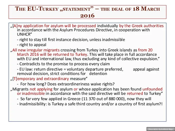 The EU-Turkey „statement” – the deal of 18 March 2016 „[A]ny