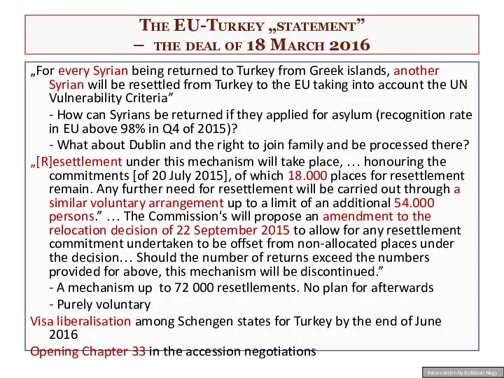 The EU-Turkey „statement” – the deal of 18 March 2016 „For