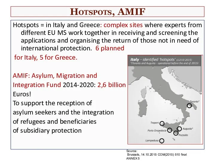 Hotspots, AMIF Hotspots = in Italy and Greece: complex sites where