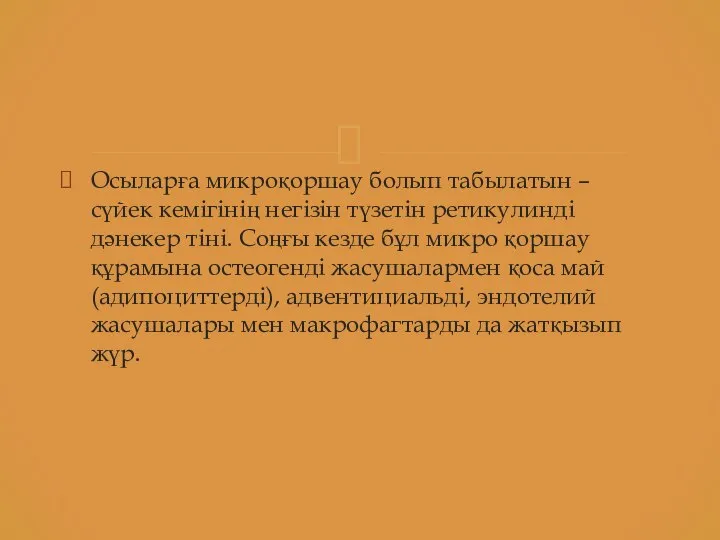 Осыларға микроқоршау болып табылатын – сүйек кемігінің негізін түзетін ретикулинді дәнекер