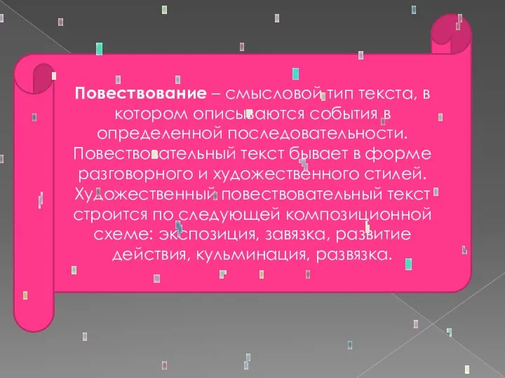 Повествование – смысловой тип текста, в котором описываются события в определенной