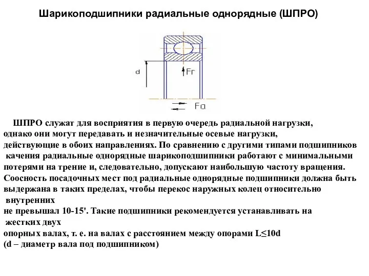 Шарикоподшипники радиальные однорядные (ШПРО) ШПРО служат для восприятия в первую очередь