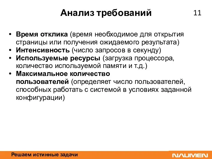 Решаем истинные задачи Анализ требований Время отклика (время необходимое для открытия