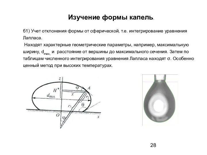 Изучение формы капель. б1) Учет отклонения формы от сферической, т.е. интегрирование