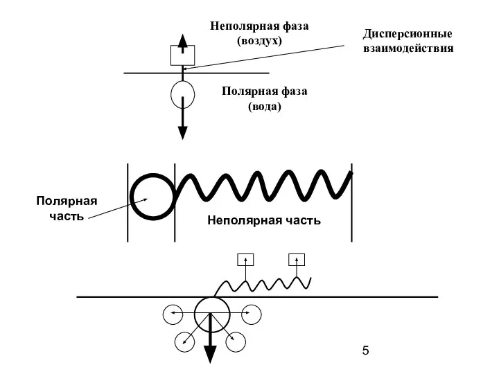 Неполярная фаза (воздух) Полярная фаза (вода) Дисперсионные взаимодействия Полярная часть Неполярная часть
