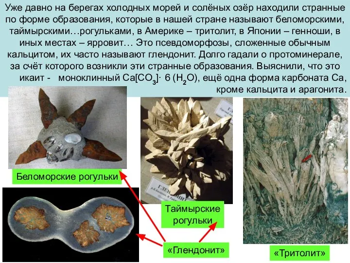 «Тритолит» Беломорские рогульки Таймырские рогульки «Глендонит» Уже давно на берегах холодных