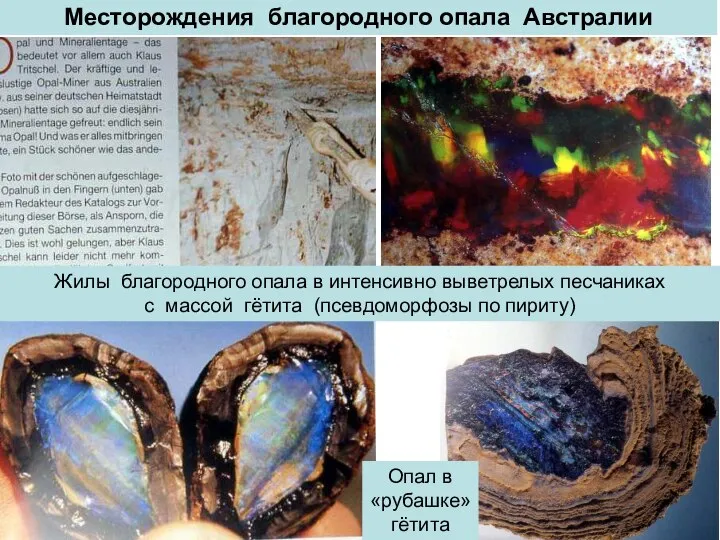 Месторождения благородного опала Австралии Жилы благородного опала в интенсивно выветрелых песчаниках