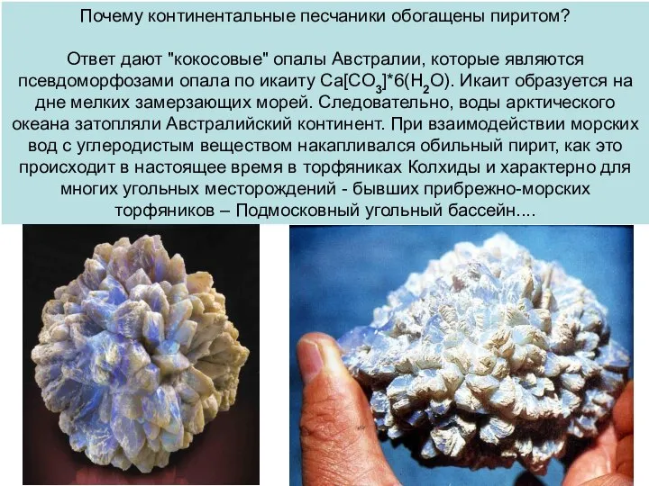 Почему континентальные песчаники обогащены пиритом? Ответ дают "кокосовые" опалы Австралии, которые