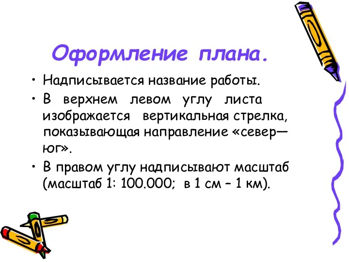 Оформление плана. Надписывается название работы. В верхнем левом углу листа изображается