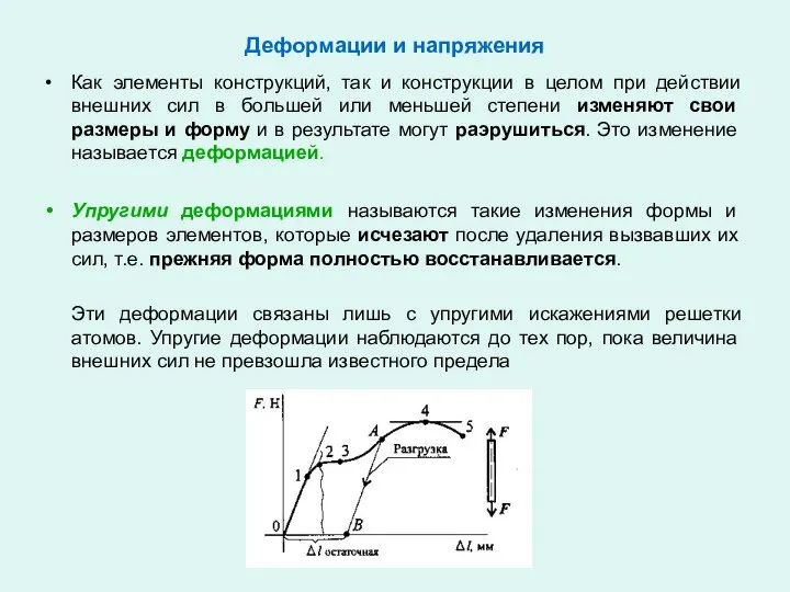 Деформации и напряжения Как элементы конструкций, так и конструкции в целом