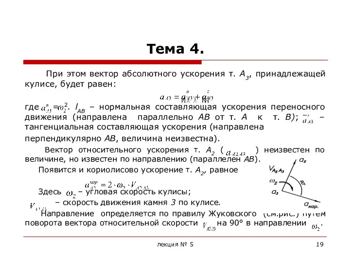 Тема 4. При этом вектор абсолютного ускорения т. А3, принадлежащей кулисе,