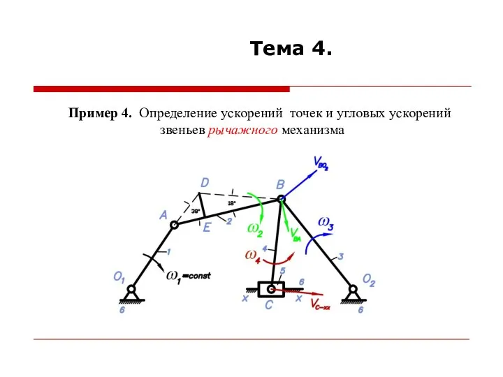 Пример 4. Определение ускорений точек и угловых ускорений звеньев рычажного механизма Тема 4.