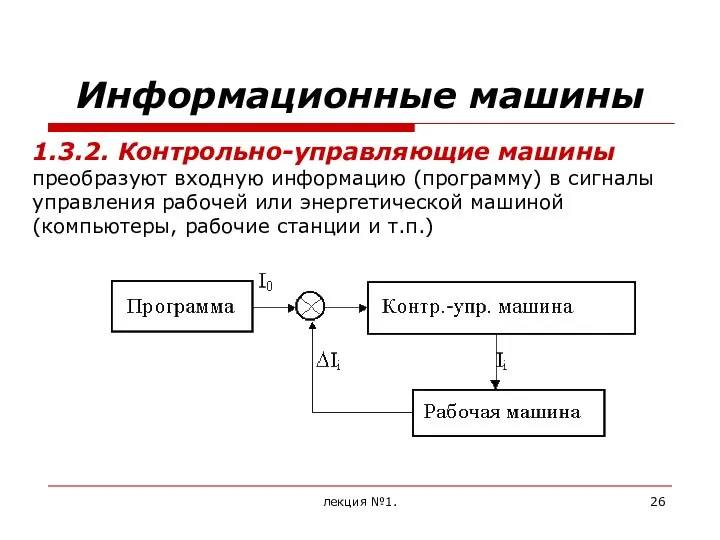 лекция №1. 1.3.2. Контрольно-управляющие машины преобразуют входную информацию (программу) в сигналы