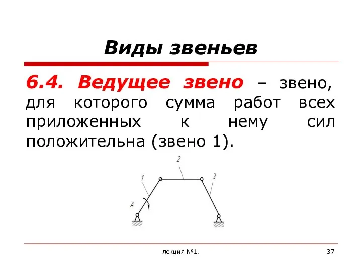 Виды звеньев 6.4. Ведущее звено – звено, для которого сумма работ