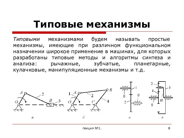 Типовые механизмы Типовыми механизмами будем называть простые механизмы, имеющие при различном