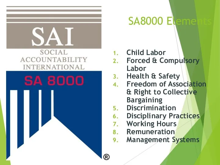 SA8000 Elements Child Labor Forced & Compulsory Labor Health & Safety