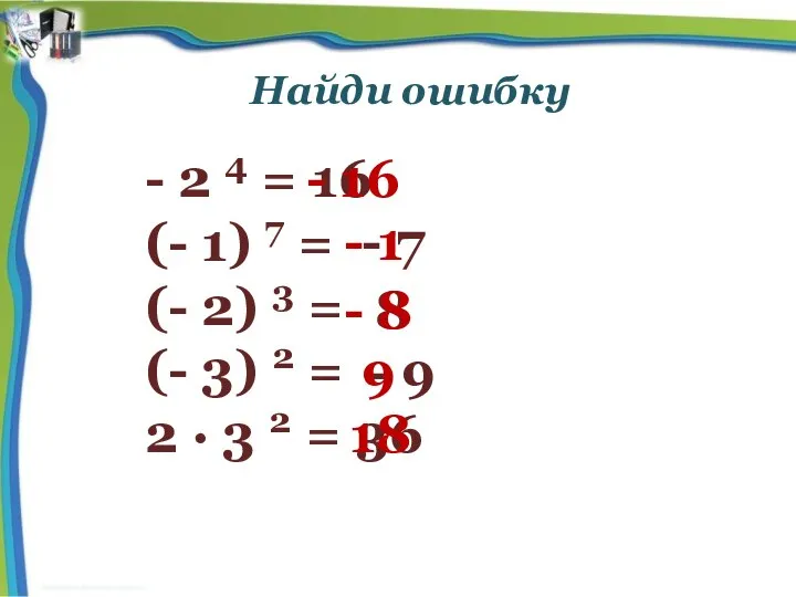 Найди ошибку - 2 4 = (- 1) 7 = (-