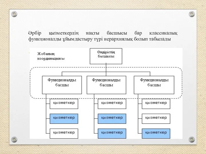 Әрбір қызметкердің нақты басшысы бар классикалық функционалды ұйымдастыру түрі иерархиялық болып табылады