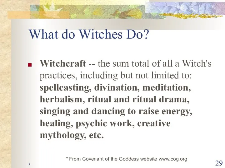 * What do Witches Do? Witchcraft -- the sum total of