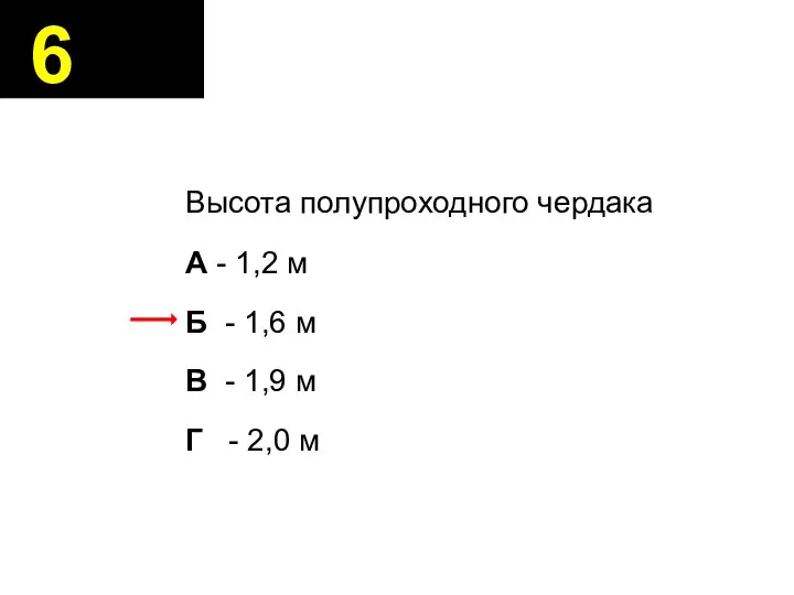 Высота полупроходного чердака А - 1,2 м Б - 1,6 м