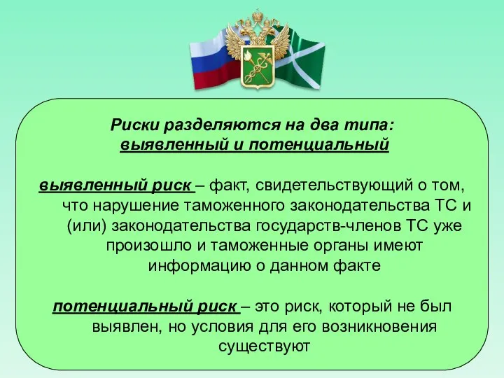 Риски разделяются на два типа: выявленный и потенциальный выявленный риск –