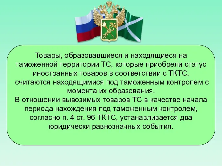 Товары, образовавшиеся и находящиеся на таможенной территории ТС, которые приобрели статус