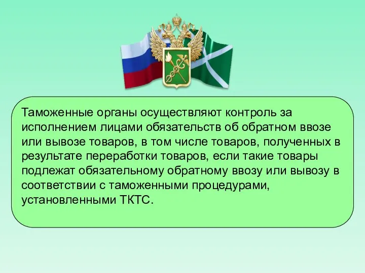 Таможенные органы осуществляют контроль за исполнением лицами обязательств об обратном ввозе