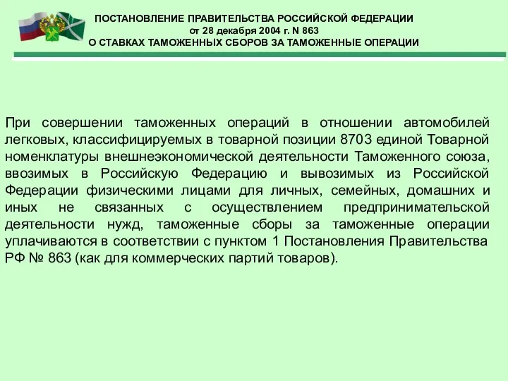 ПОСТАНОВЛЕНИЕ ПРАВИТЕЛЬСТВА РОССИЙСКОЙ ФЕДЕРАЦИИ от 28 декабря 2004 г. N 863