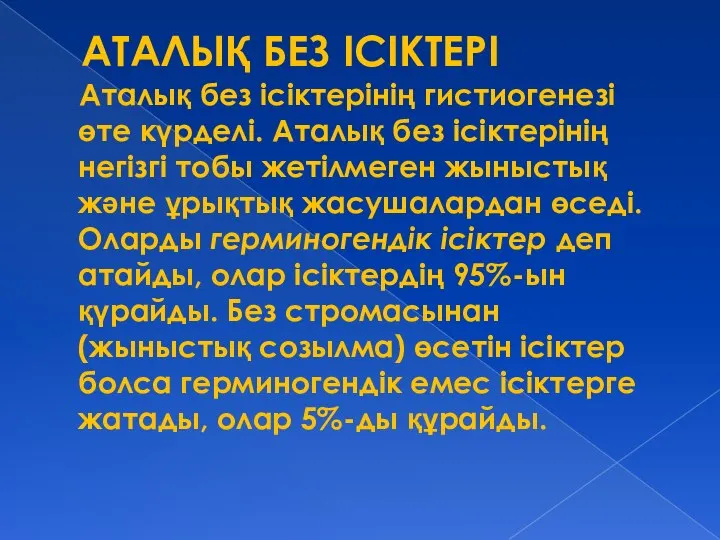 АТАЛЫҚ БЕЗ ІСІКТЕРІ Аталық без ісіктерінің гистиогенезі өте күрделі. Аталық без